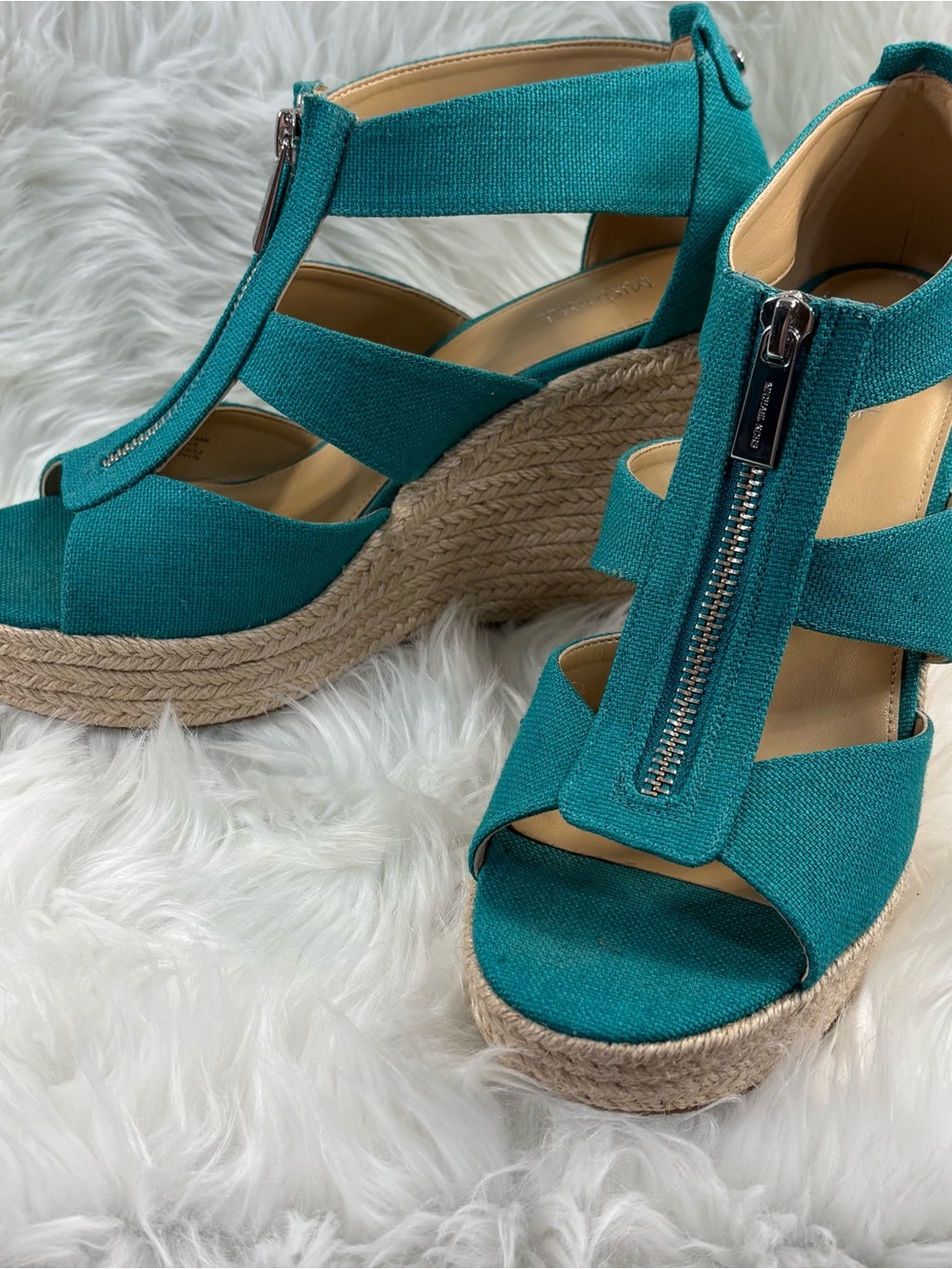 Michael Kors Wedge Teal Canvas Espadrille Sandals - Picture 7 of 12